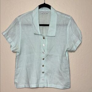 Habitat Womens Mint Green 100% Linen Button Front Short Sleeve Shirt Size M 4238